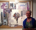 Susie with Tm Gratkowski's collage at Liz's Loft